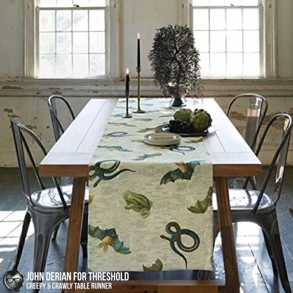 JOHN DERIAN CREEPY & CRAWLY TABLE RUNNER FOR THRESHOLD BAT FROG SNAKE HALLOWEEN